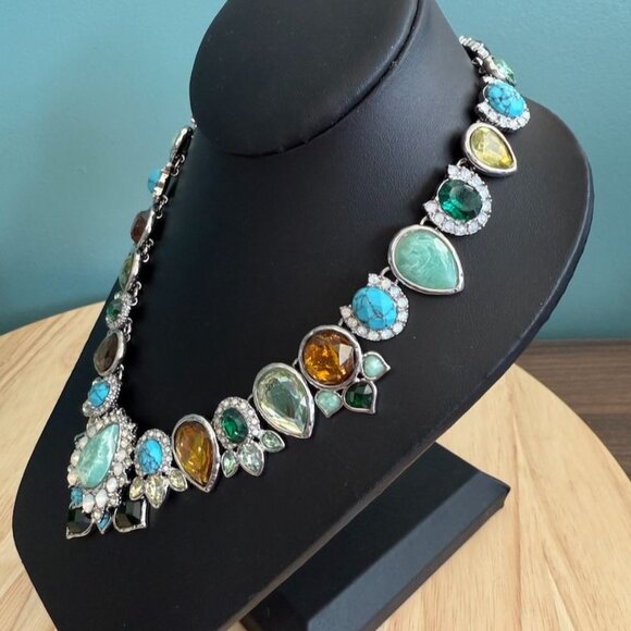 Necklace Chloe & Isabella Peacock Plumes Fashion Multi Faux Turquoise + Crystal - Picture 6 of 10